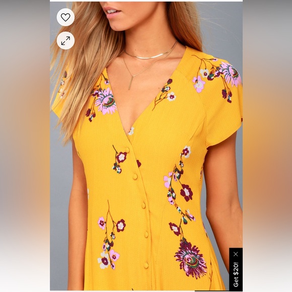 NWT FREE PEOPLE Lost in You Golden Yellow Floral Print Midi Dress - Picture 11 of 12